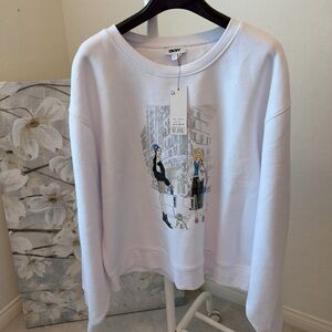 DKNY White Graphic Crew Neck Sweater